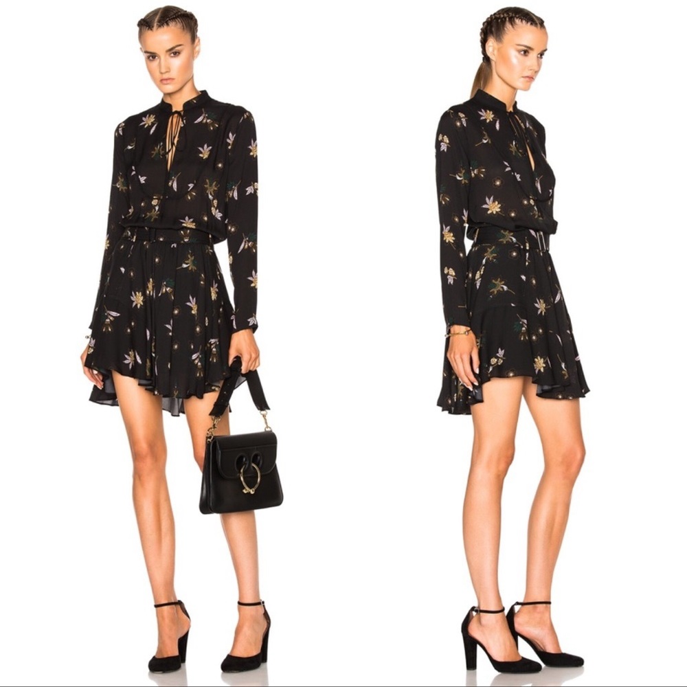 ALC Campbell Floral Silk Belted Black Dress Size 4